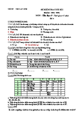 Đề kiểm tra cuối kì I môn Tin học Lớp 7 - Năm học 2021-2022